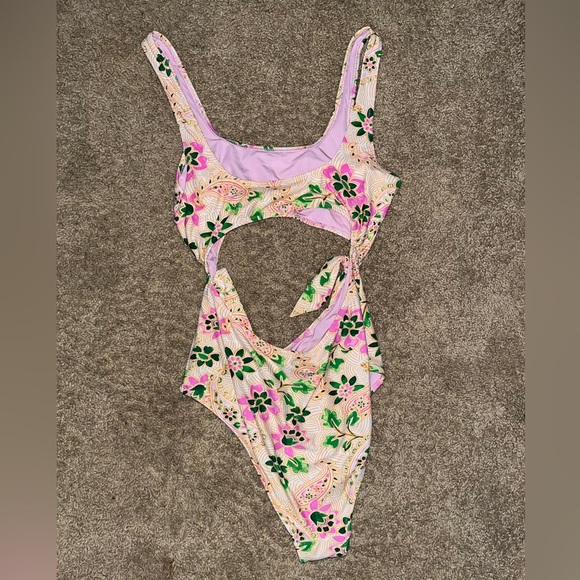 Aerie Real Good Paisley Scoop Neck Cheeky Swimsuit Size Medium - Picture 5 of 6